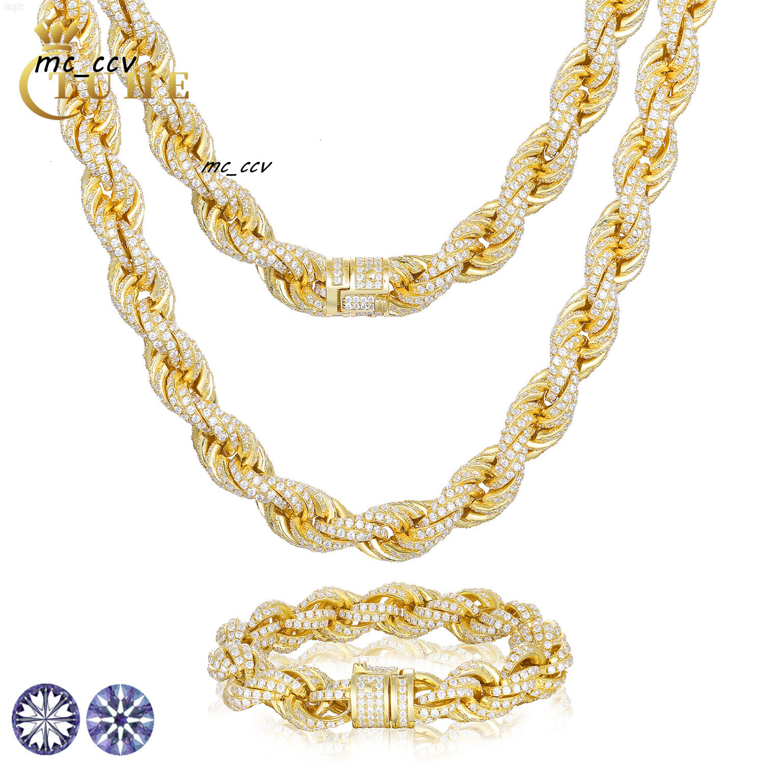 Jewelry Factory Wholesale Rapper Men 8mm 12mm 925 Sterling Silver Vvs Moissanite Diamond Iced Out Rope Chain Necklace