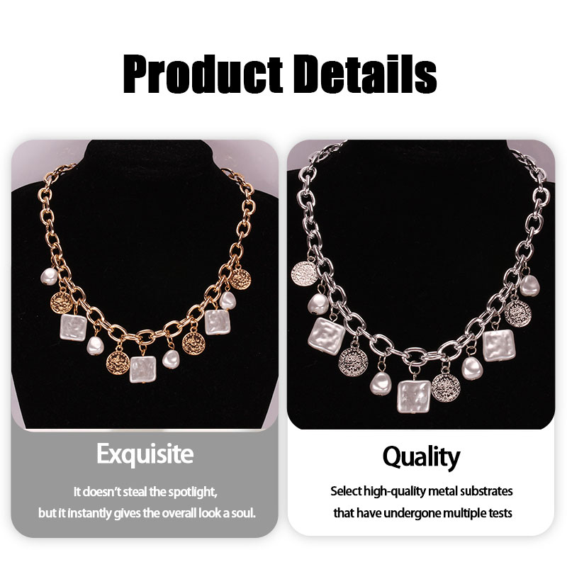 Women's Niche Design Vintage Inspired Pearls Elegant Collared Bone Neckwear with Inscription Elements