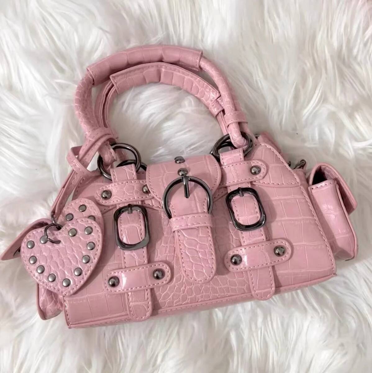 JIAERDI Vintage Pink Messenger Women Y2k Grunge Rivet Handle Crocodile Designer Female Fairycore Aesthetic Bag