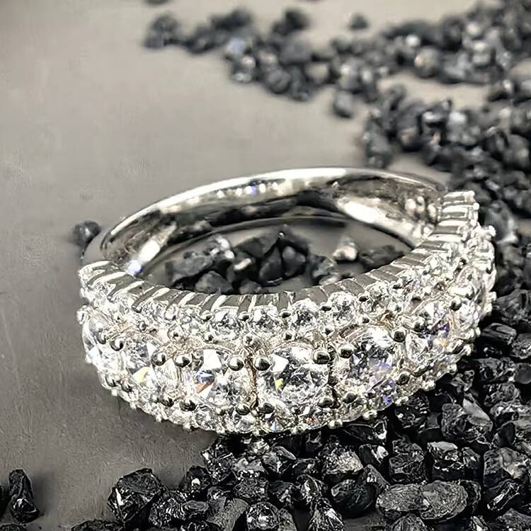 Original Vintage Luxury 925 Silver Garland 3 Rows VVS Moissanite Diamond Cluster Ring for Women Fine Jewelry
