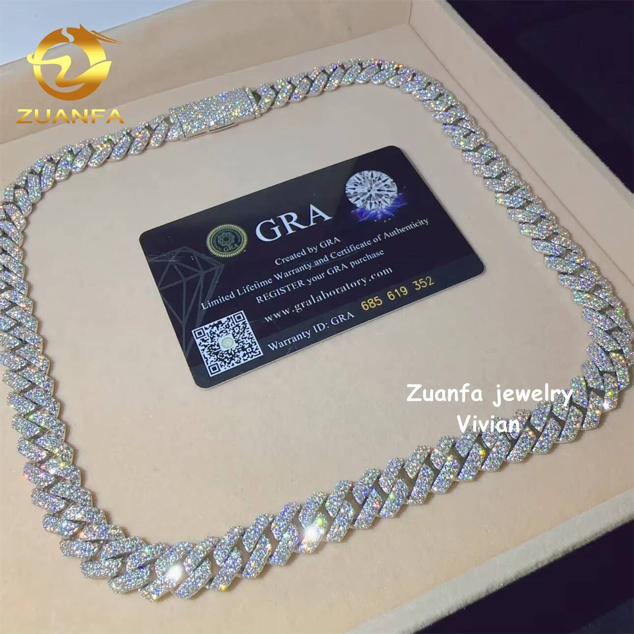 Hip Hop Jewelry 12mm Fashion Sterling Silver 925 VVS Moissanite Diamond Iced Out Miami Cuban Link Chain Necklace