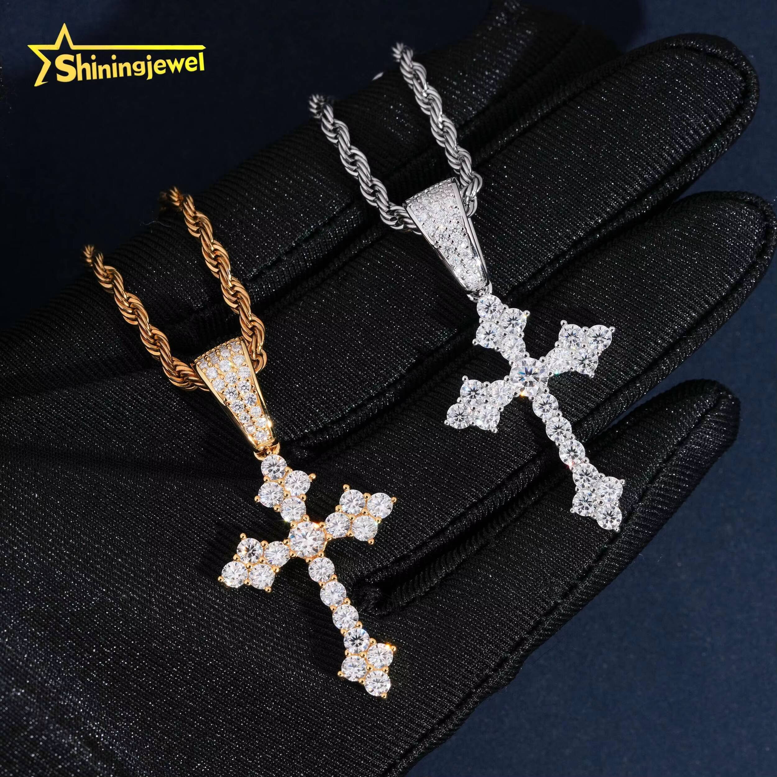 USA Warehouse Fashion Jewelry Gold Plated 925 Silver Moissanite Cross Pendant Custom Iced Out Hip Hop Diamond Charms Pendants