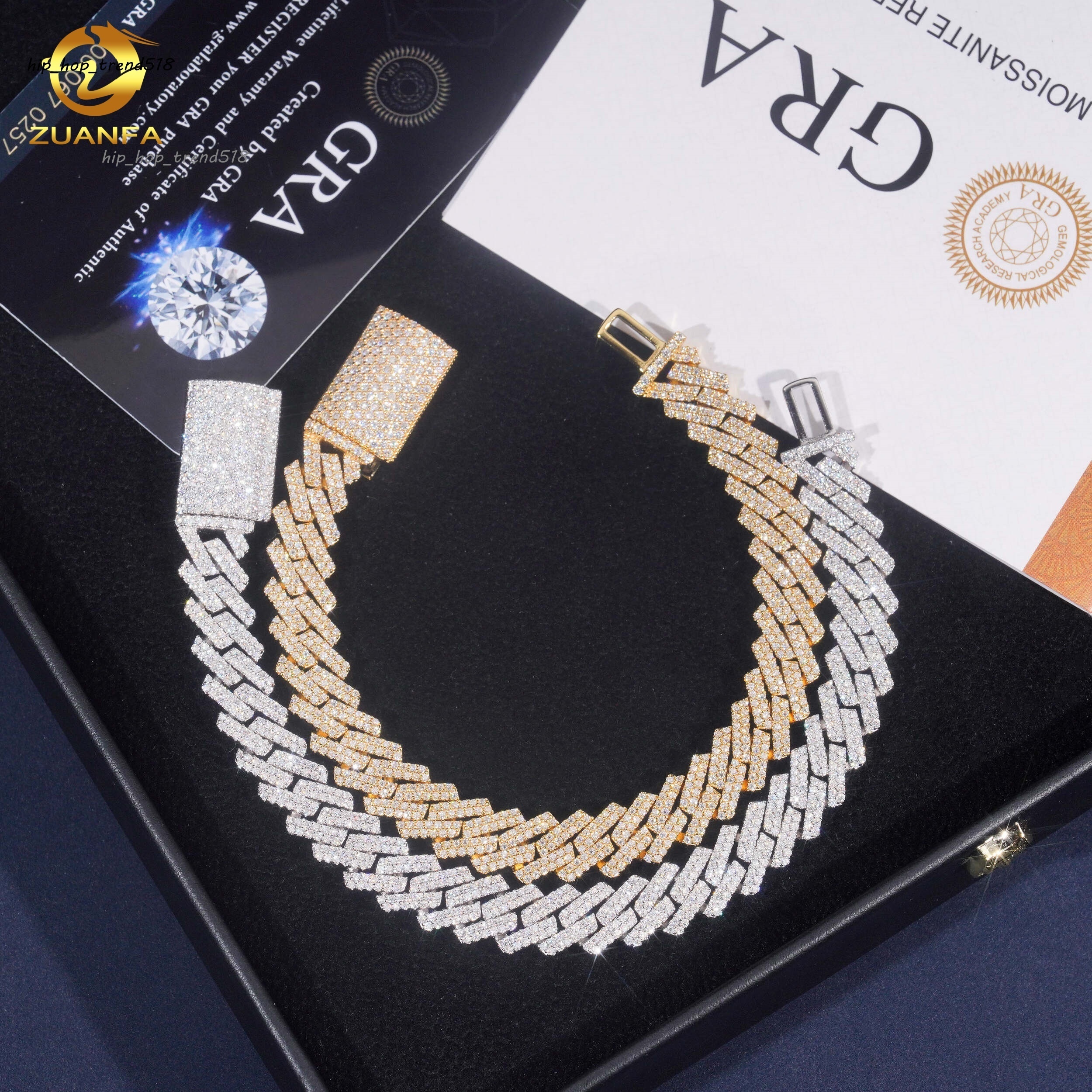10mm 2 Rows Fashion Chain Necklace Iced Out Diamond Custom Hip Hop Cuban Link Chain Jewelry VVS Moissanite Necklace Bracelet