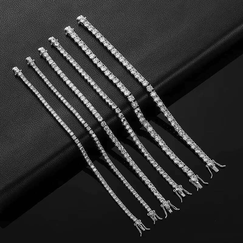 RINNTIN SMB 3mm Sterling Sier Gra Vvs Lab Mossanite Tennis Chain Bracelet
