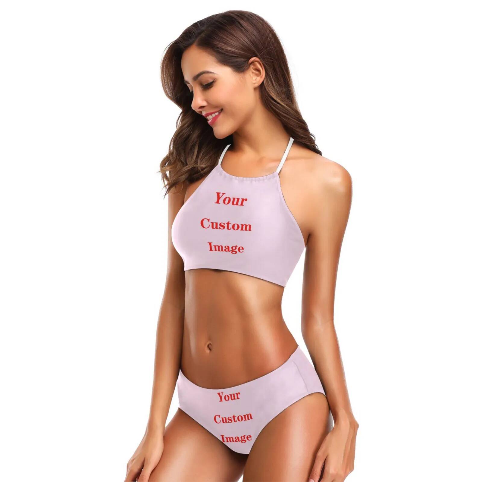 One-piece lace-up Bikini Sets Women Sexy Thong Two Pieces Swimsuits Custom pattern 2025 New Girl Beach Bathing Suits Swimwear