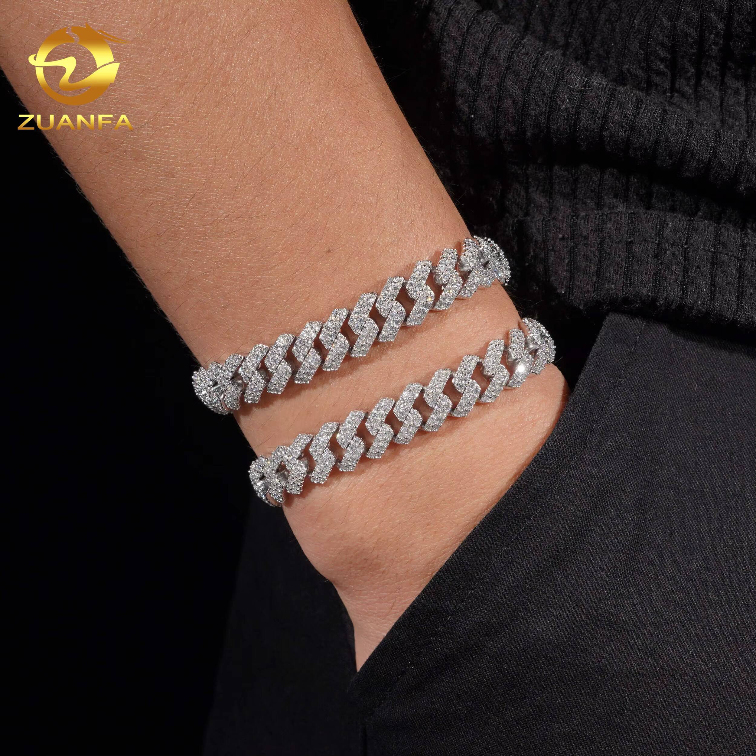 Hip Hop Jewelry 10MM Moissanite Diamond Bracelet 95Silver Iced Out Moissanite Cuban Link Bracelet USA Local Stock