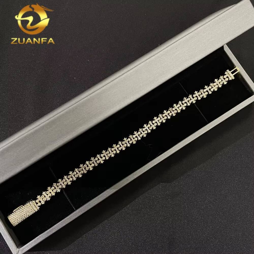 Popular Solid 925 Sterling Silver 8MM VVS Moissanite Iced Out Cross Cuban Link Chain GRA Certified Pass Tester Men Jewelry