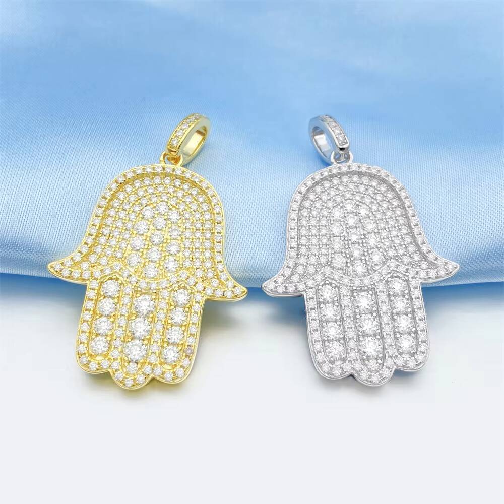 3D Hamsa Hand Pendant 925 Sterling Silver Moissanite Diamond Pendant Hip Hop
