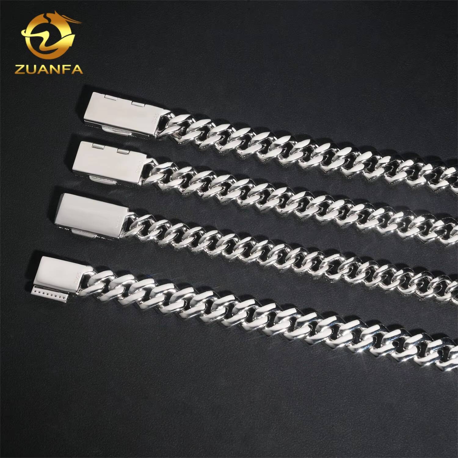 Ready to Ship High Quality 12mm 13mm 14mm Cuban Link Chain Moissanite Hip Hop Jewelry 925 Silver Solid Iced Out Cuban Link