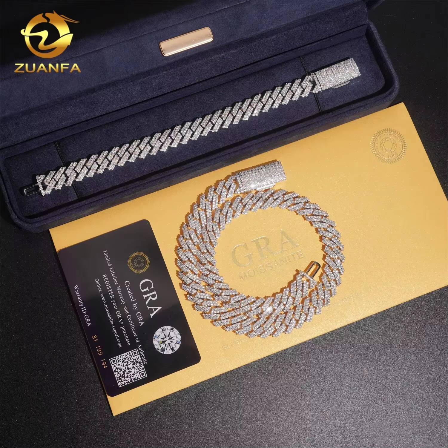 Hot Selling Pass Diamond Tester Hip Hop Jewelry Rrong Setting 12mm Cuban Link Chain 925 Silver Iced Out VVS Moissanite Necklace