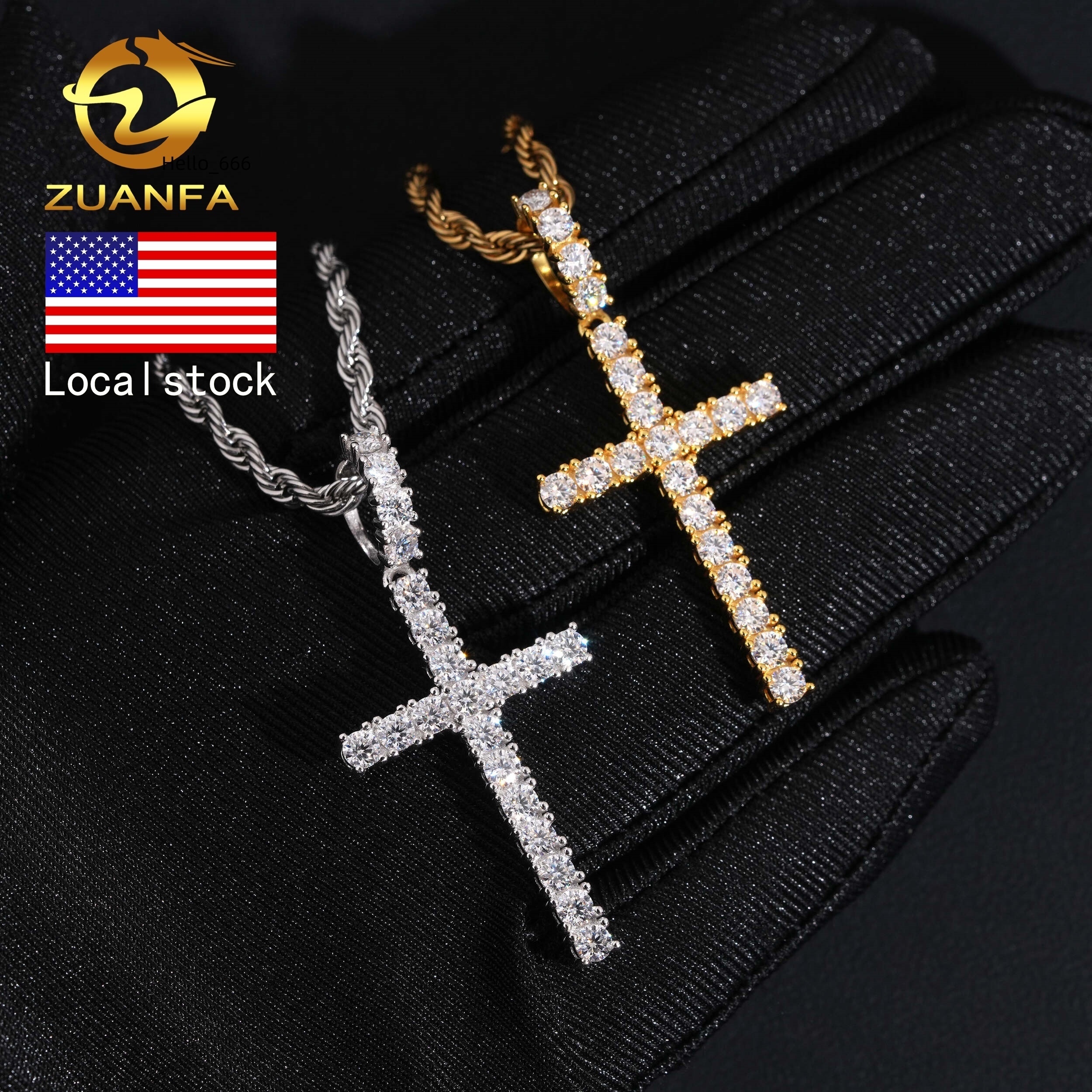 USA Local Stock Fast Shipping Small Cross Pendant 925 Silver Moissanite Pass Diamond Test Gold Plated Cross Charms Pendants