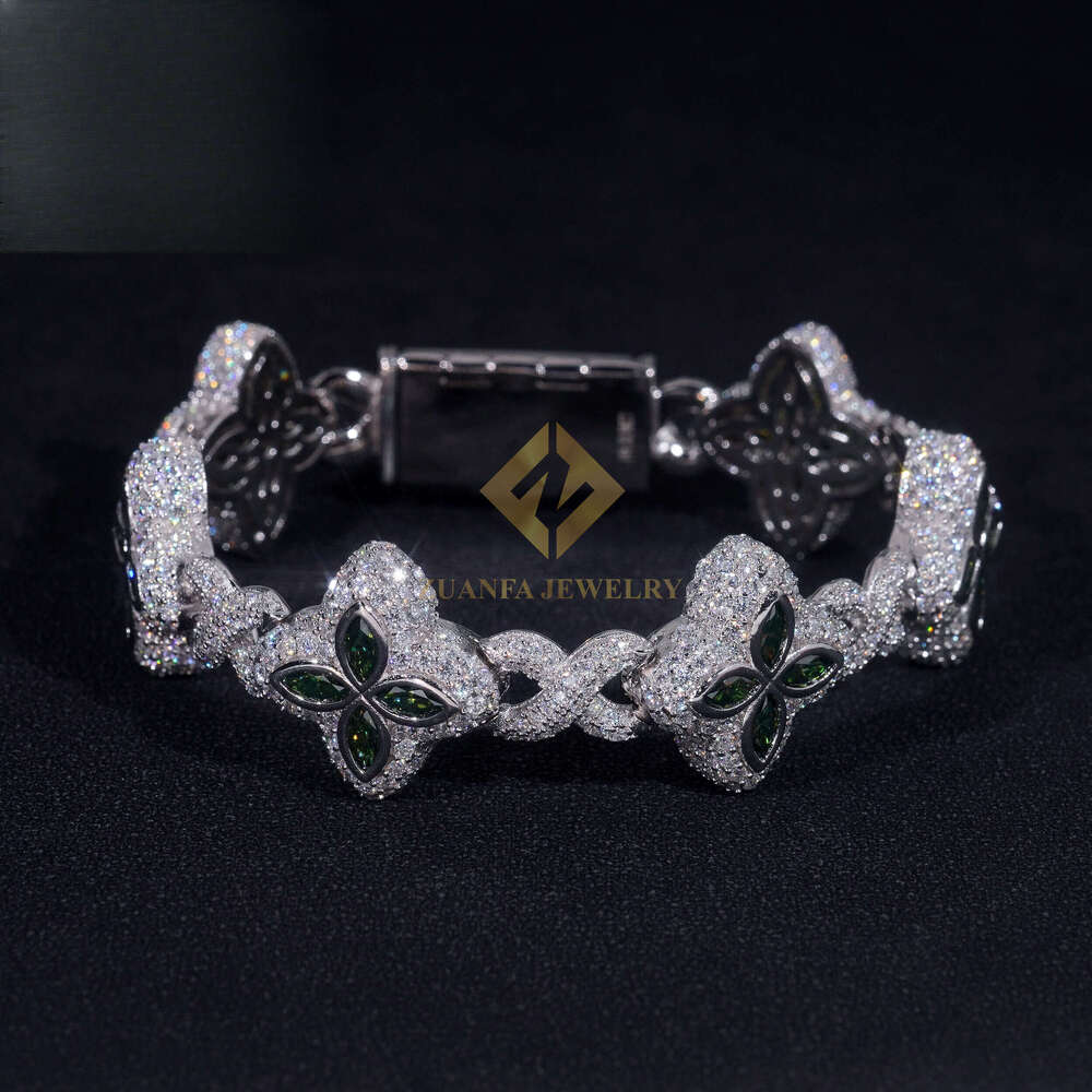 Fashion Trifolia Bracelet, Pure Silver-Gold Plated Morganite Jewelry, Cuban Chain Necklace