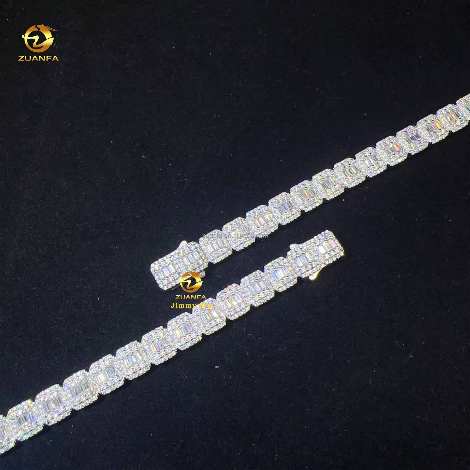 Hot Selling Fashion 9MM Luxury 925 Sterling Silver Iced Out Hip Hop Jewelry Moissanite Baguette Cluster Tennis Chain Bracelet