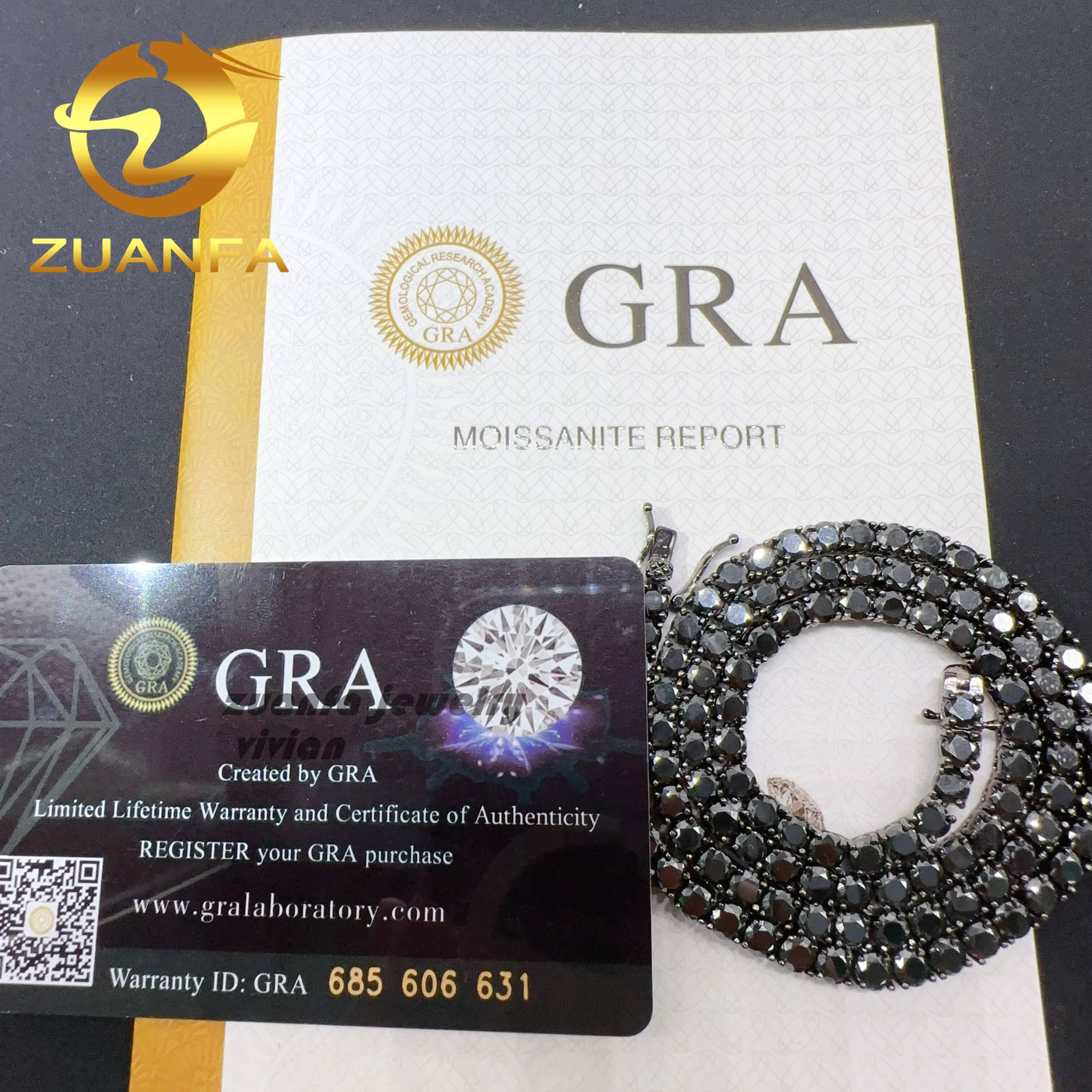 Factory Price 925 Sterling Silver 18k Gold Plated Luxury Hip Hop Black Moissanite Tennis Chain