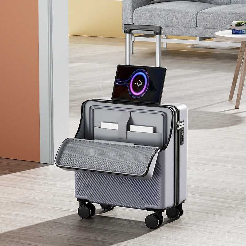 Luggage 20 inch Front Opening Boarding Box Trolley Case 18 inch Password Cabin Suitcase with USB Charging Port Cup Holder Z250905