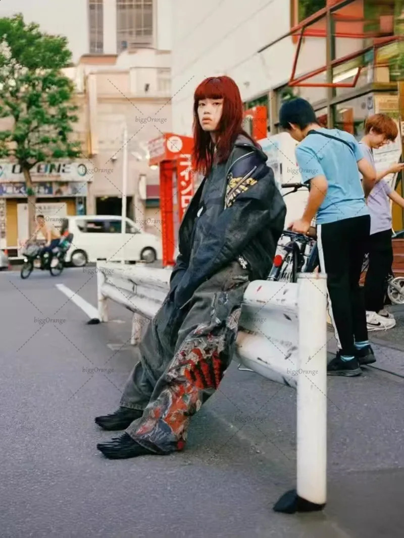 Y2K High Street retro hiphop punk men wideleg jeans American Goth Harajuku highwaisted personalized casual loose pants 250823