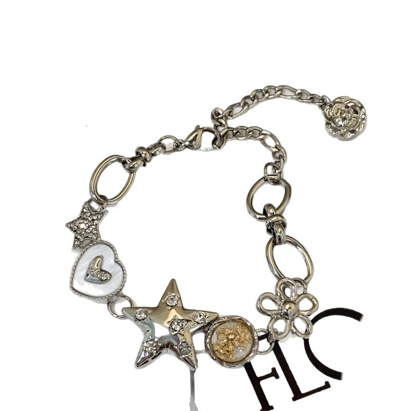 Exquisite Dia-Studded Star Heart Heavy Craft Punk Style Niche Light High-End Fashion Commuter Bracelet