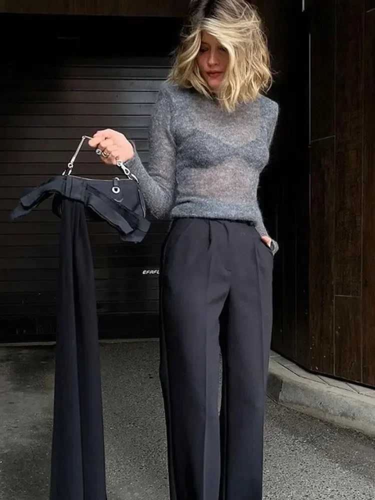 Fashion Solid Round Neck Thin Knitted Sweater Elegant Long Sleeve Bodycon Pullover 2024 New Autumn Lady Commuting Street Outwear Z250905