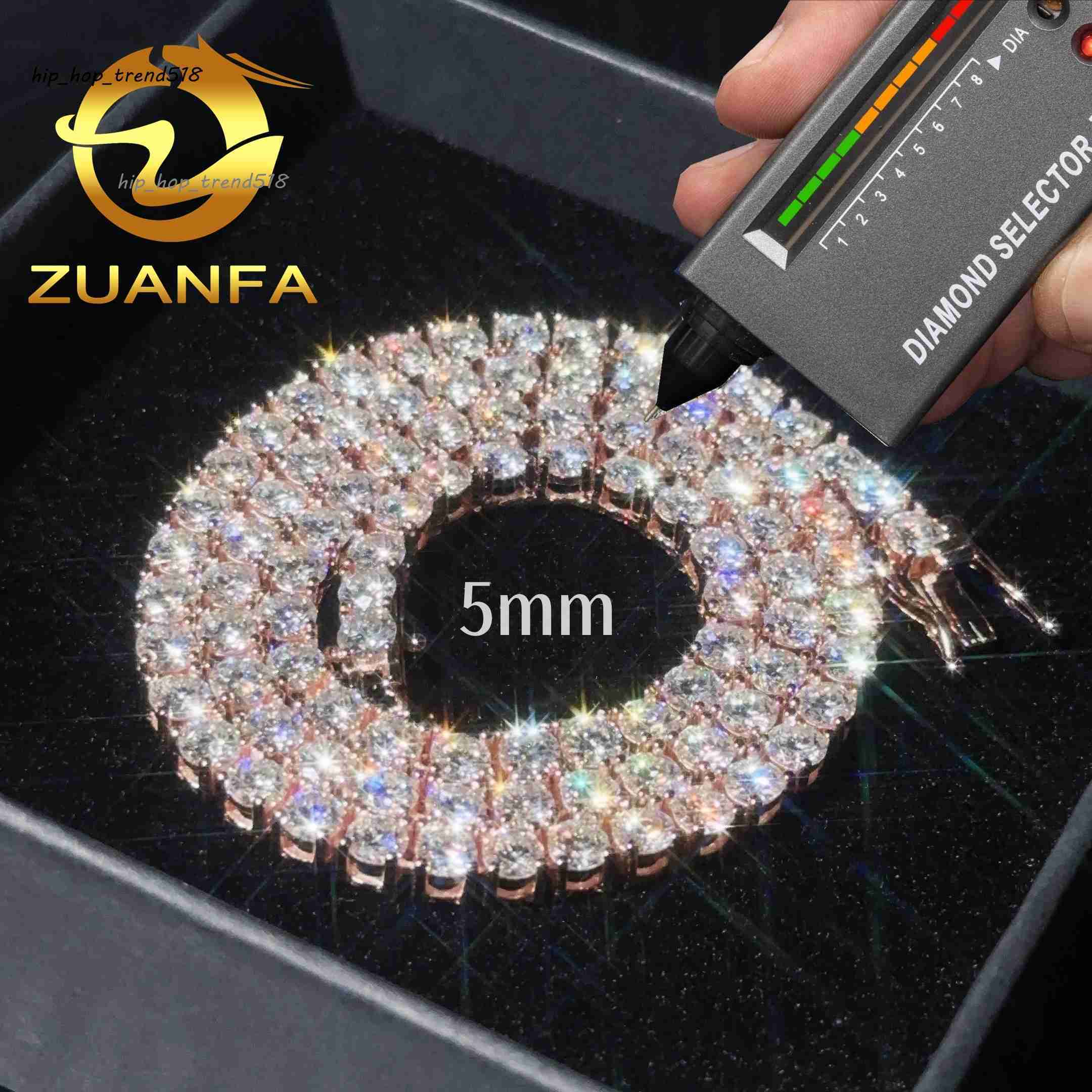 18K Real Rose Gold Plated High Quality Moissanite Tennis 925 Sterling Silver Lab Diamond Tennis Necklace Pass Diamond Tester