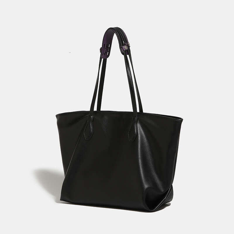 Soft Leather Black Tote for Women 2024 New Large Capacity Commuter Korean Style Versatile Student Class Shoulder Bag