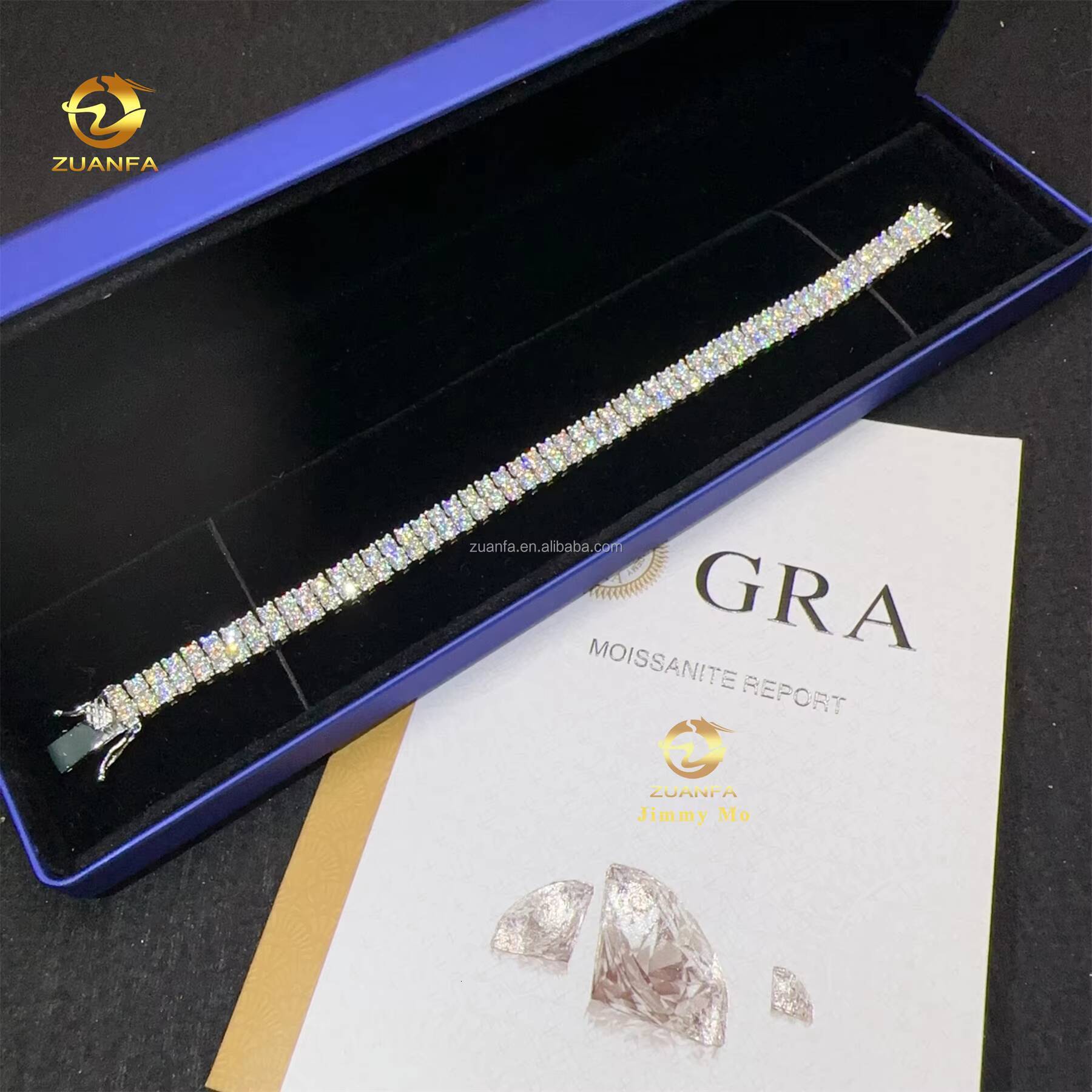 Pass Diamond Tester 3MM Two Rows 925 Silver Iced Out Hip Hop Fire Jewelry Moissanite Diamond Cluster Tennis Chain Bracelet