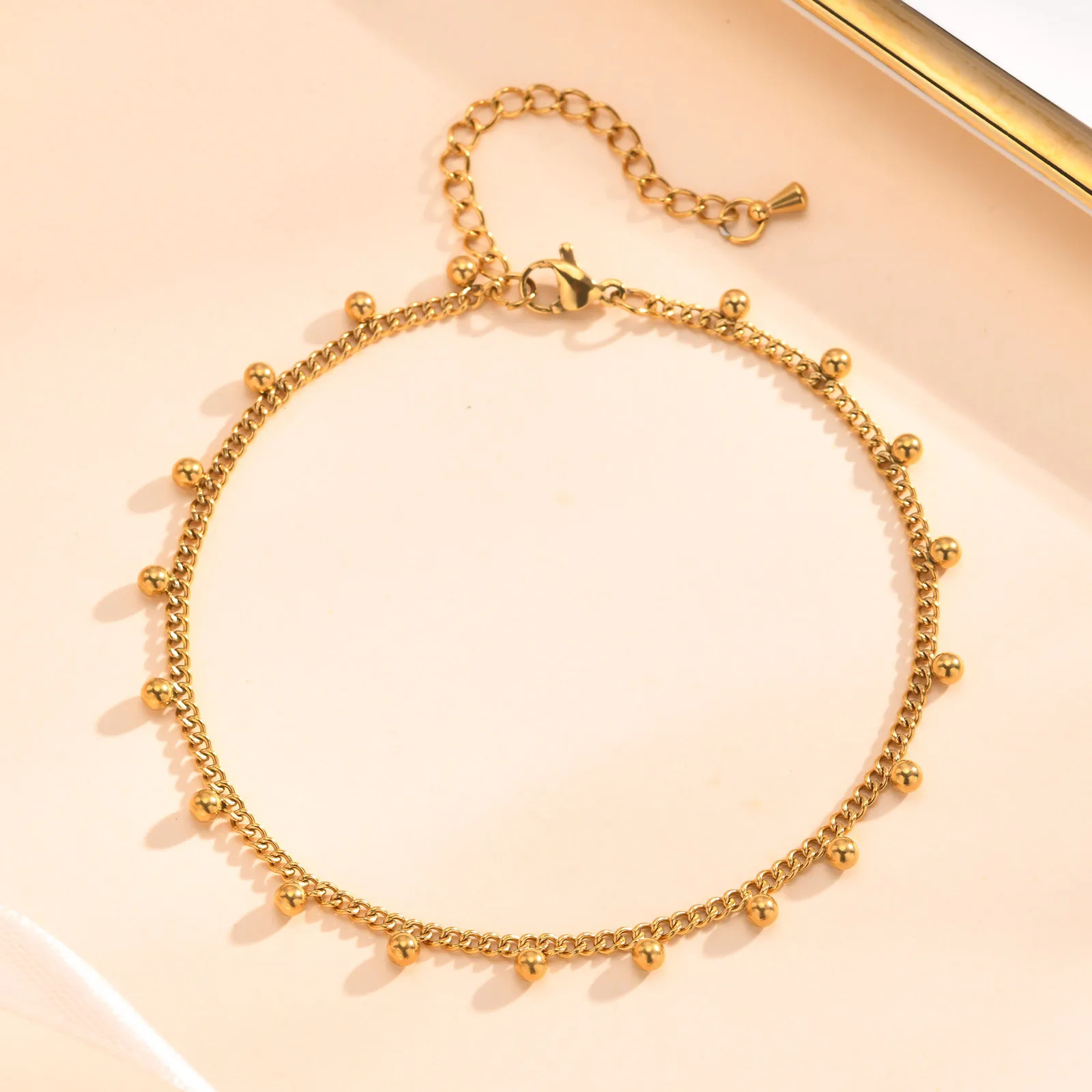 Anklet Bracelet on Legs Stainless Steel waterproof Adjustable Beach Beaded Ball Cuban Link Summer Boho Foot Jewelry for Women 250905