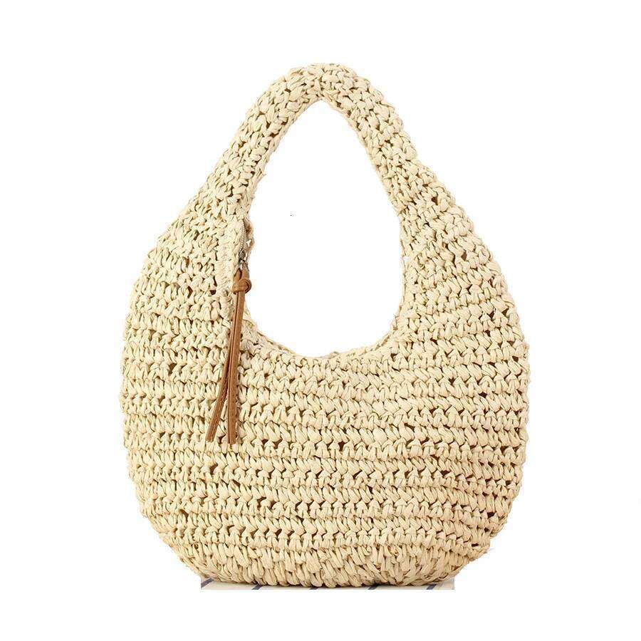 Bohemia Handwoven Straw Rattan Half-Moon Beach Handbag Large Capacity Women Summer Hollow Out Commuting Zip Shoulder Bag Bolsa