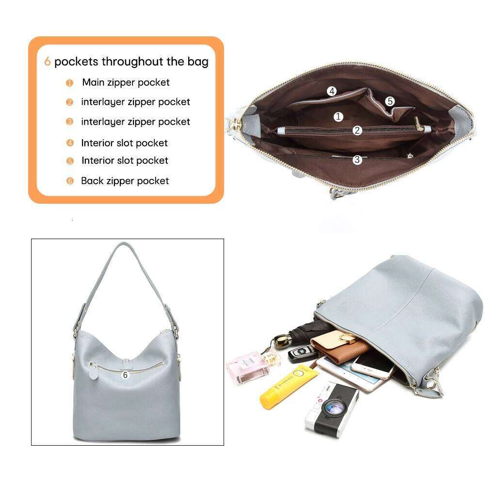 Zency Elegant Blue Women Shoulder Bag 100% Genuine Leather White Hobos Handbag Lady Messenger Purse Charm Lock Decoration Red