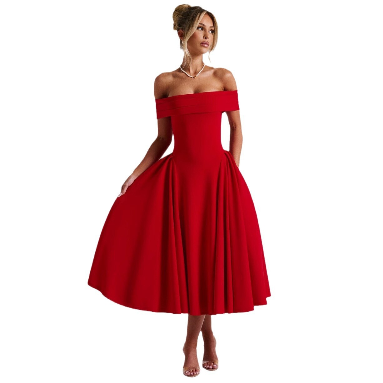 Summer New Fashion Sexy OffShoulder Backless Elegant Solid Color Tube Dress for Women