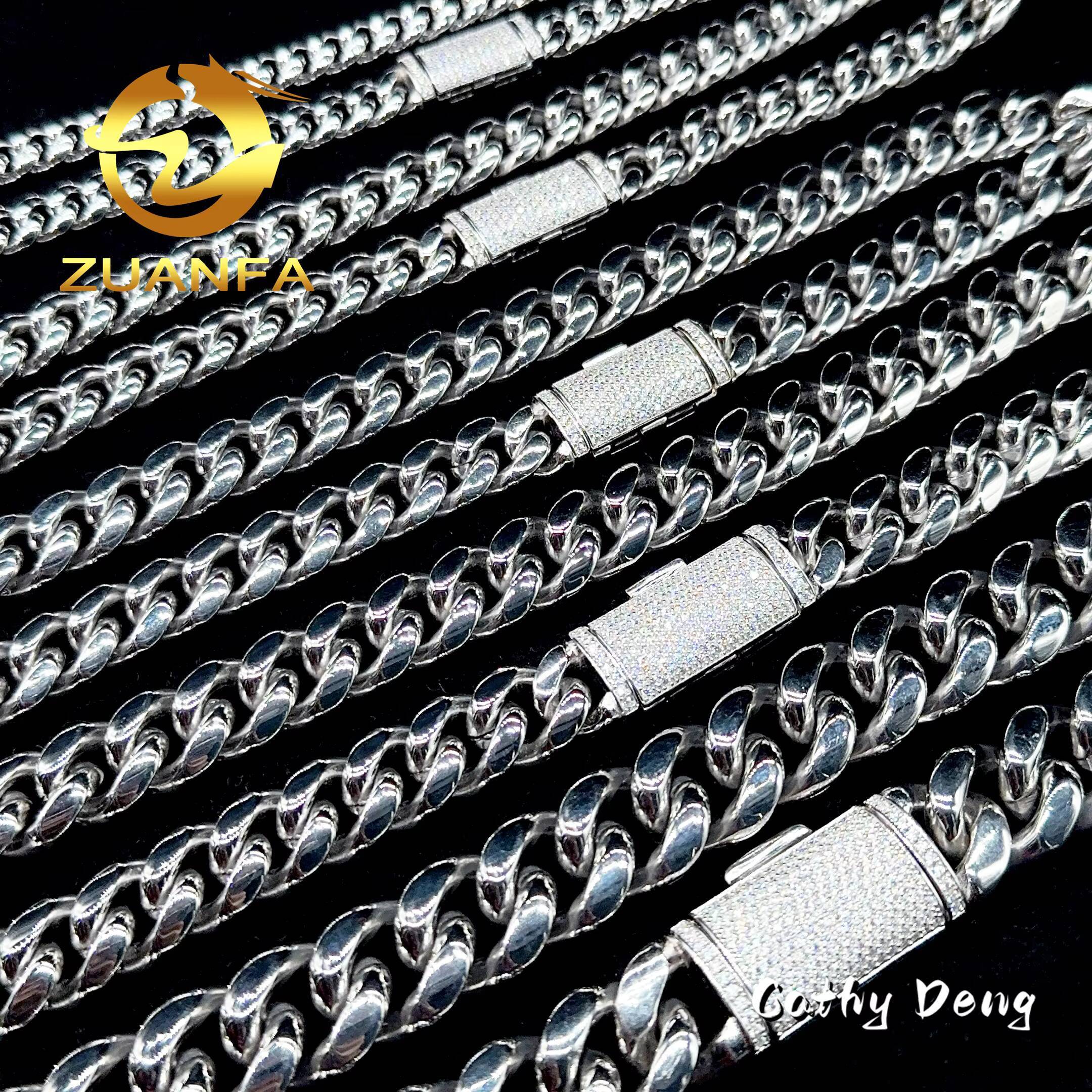 Wholesale Price 925 Silver Hip Hop Jewelry 8mm 10mm 12mm Miami Cuban Link Chain With Moissanite Clasp Cuban Necklace Bracelet