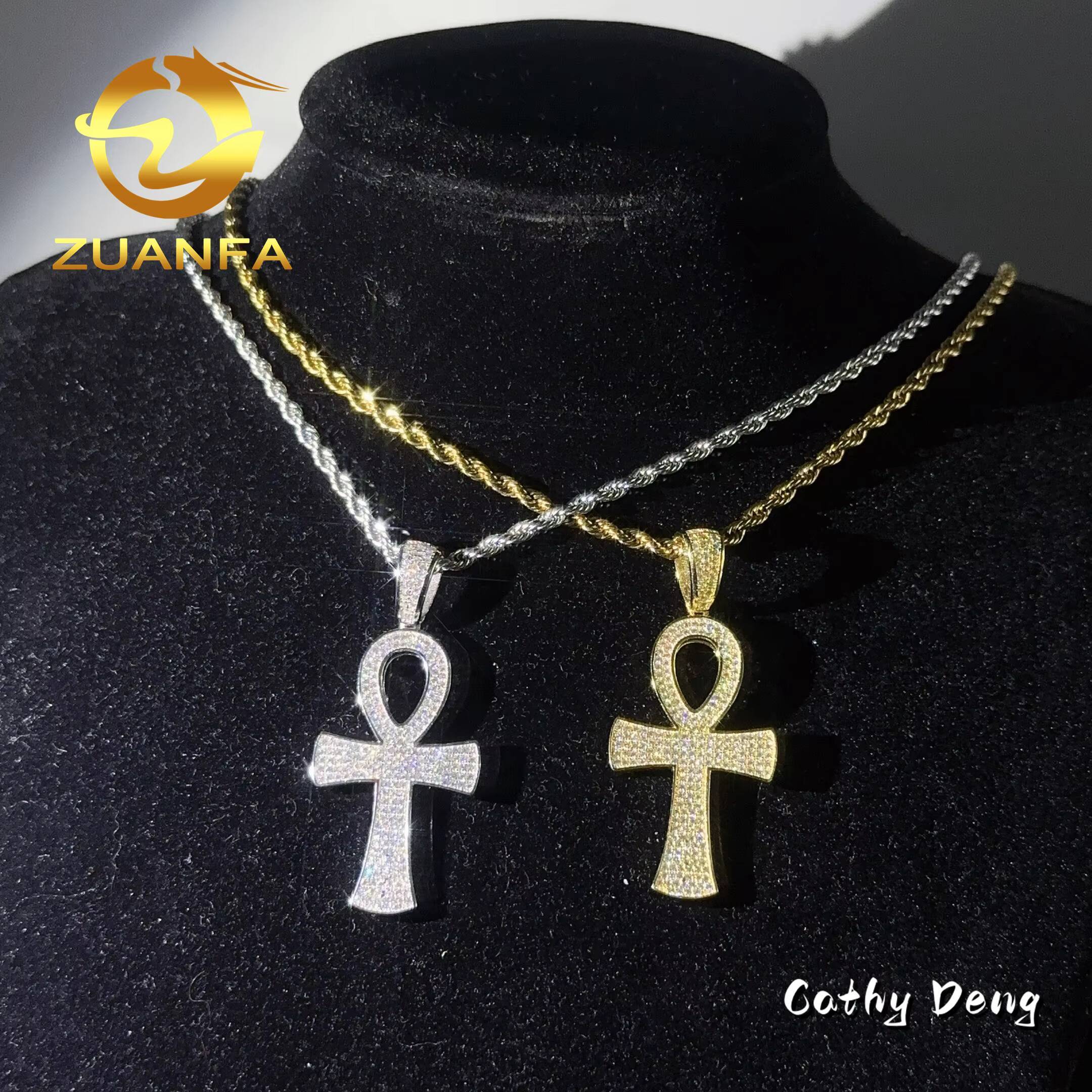 48h Shipping Hip Hop Jewelry Cross Moissanite Pendant Men 925 Silver Iced Out Pendant Pass Diamond Tester Stainless Steel Chain