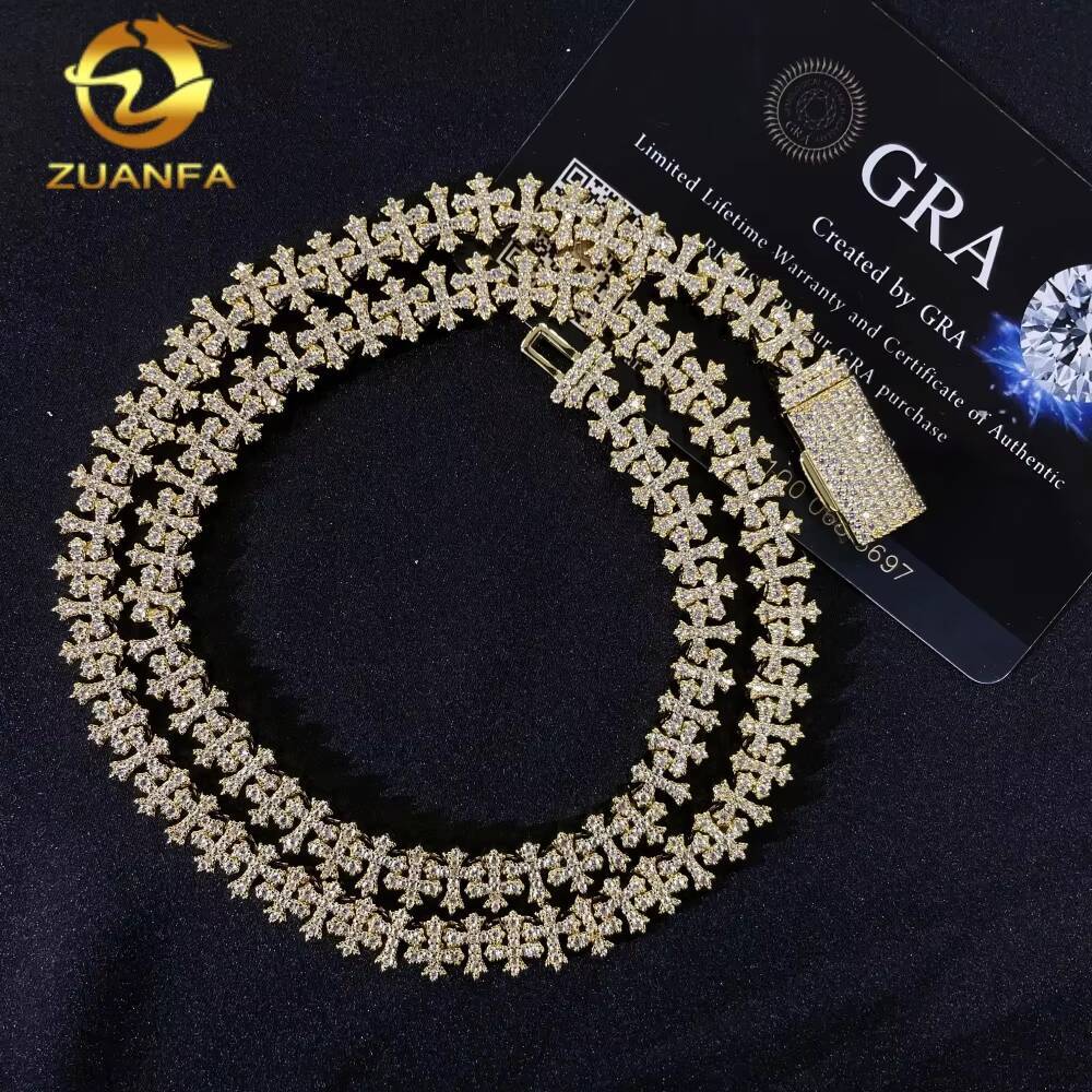 Popular Solid 925 Sterling Silver 8MM VVS Moissanite Iced Out Cross Cuban Link Chain GRA Certified Pass Tester Men Jewelry