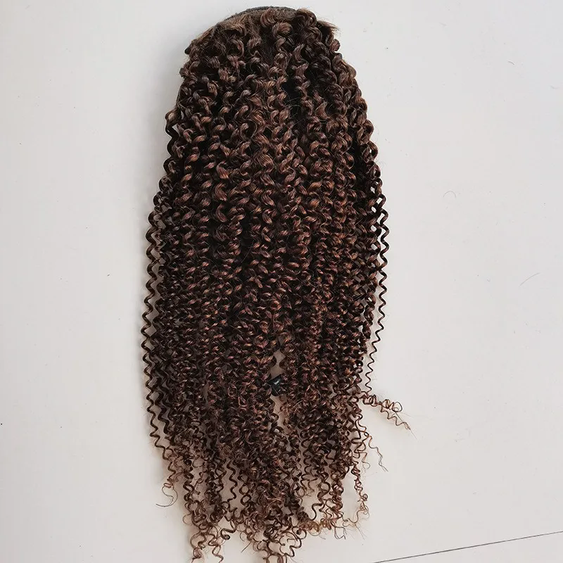 Brown Human Hair Afro Kinky Curly Drawstring Ponytail 4#Color Natural Look High Quality Lightweight Comfortable Durable Stylish