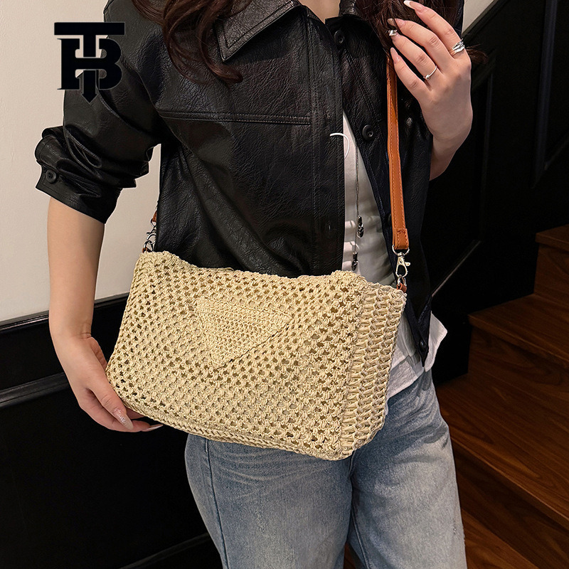 Leisure Minimalist Hollowed Out Women's Beach Bag Free Shipping Designer Luxury Woven Handbag Fashion Vacation Shoulder Underarm Bag Shopping Bag
