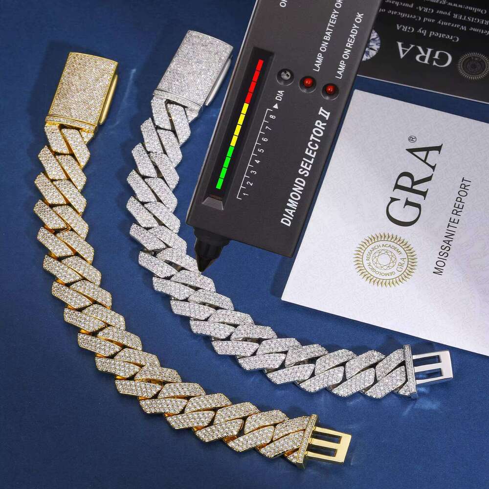 Hip Hop Jewelry Mens 6mm-20mm 14K Gold Plated Sterling Sier VVS Moissanite Dia Iced Out Cuban Link Chain Bracelet