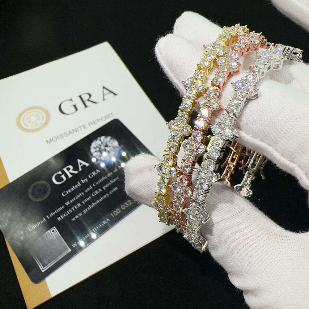 Sterling Sier Lab Iced Out VVS Moissanite Hip Hop Jewelry Tennis Chain Bracelet