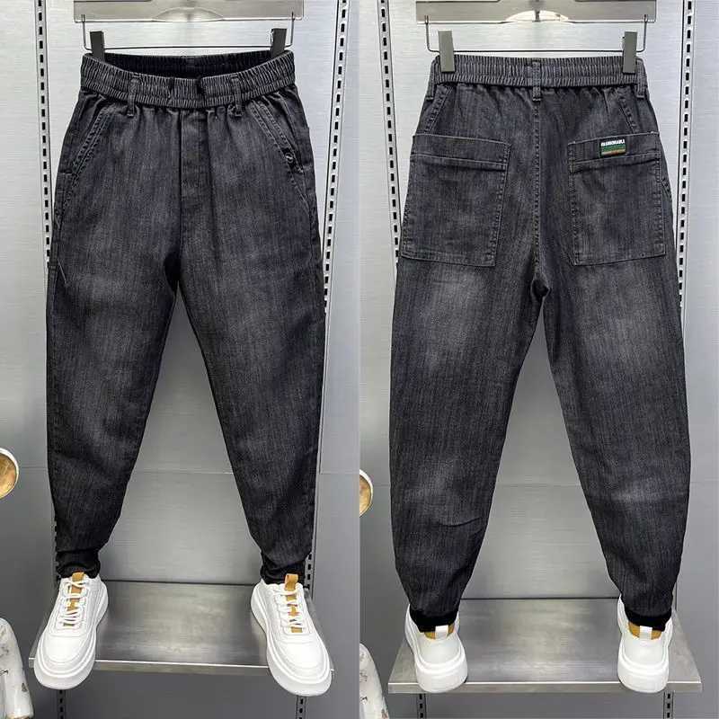 New Mens Casual Jeans with Drawstring and Cuffs Spring Autumn New Trendy Korean Style Denim Pants Baggy Luxury Brand Jeans W250905
