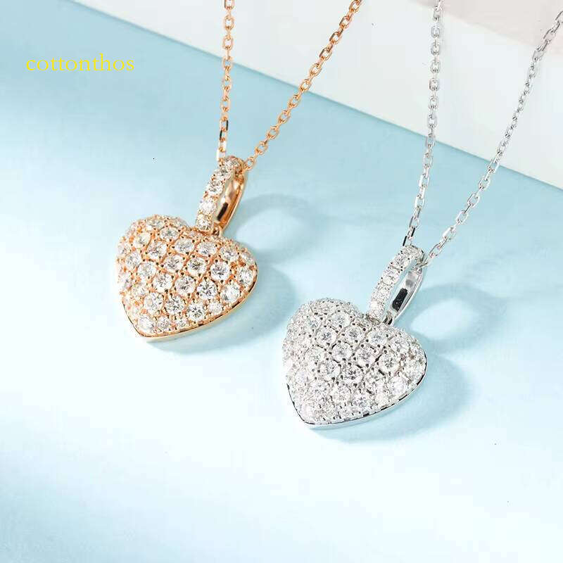 Romantic Heart Shape Iced Out Pendants Gold VVS DEF Color Lab Grown Dia Necklace for Women's Gift