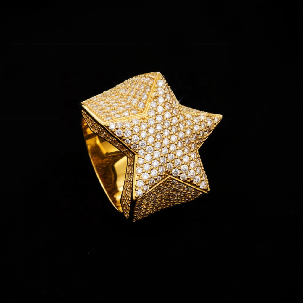 9K 10K 14K 18K Solid Gold Custom Fine Jewelry Hip Hop IGI Certified VVS DEF Color Lab Grown Diamond Cluster Star Ring for Men