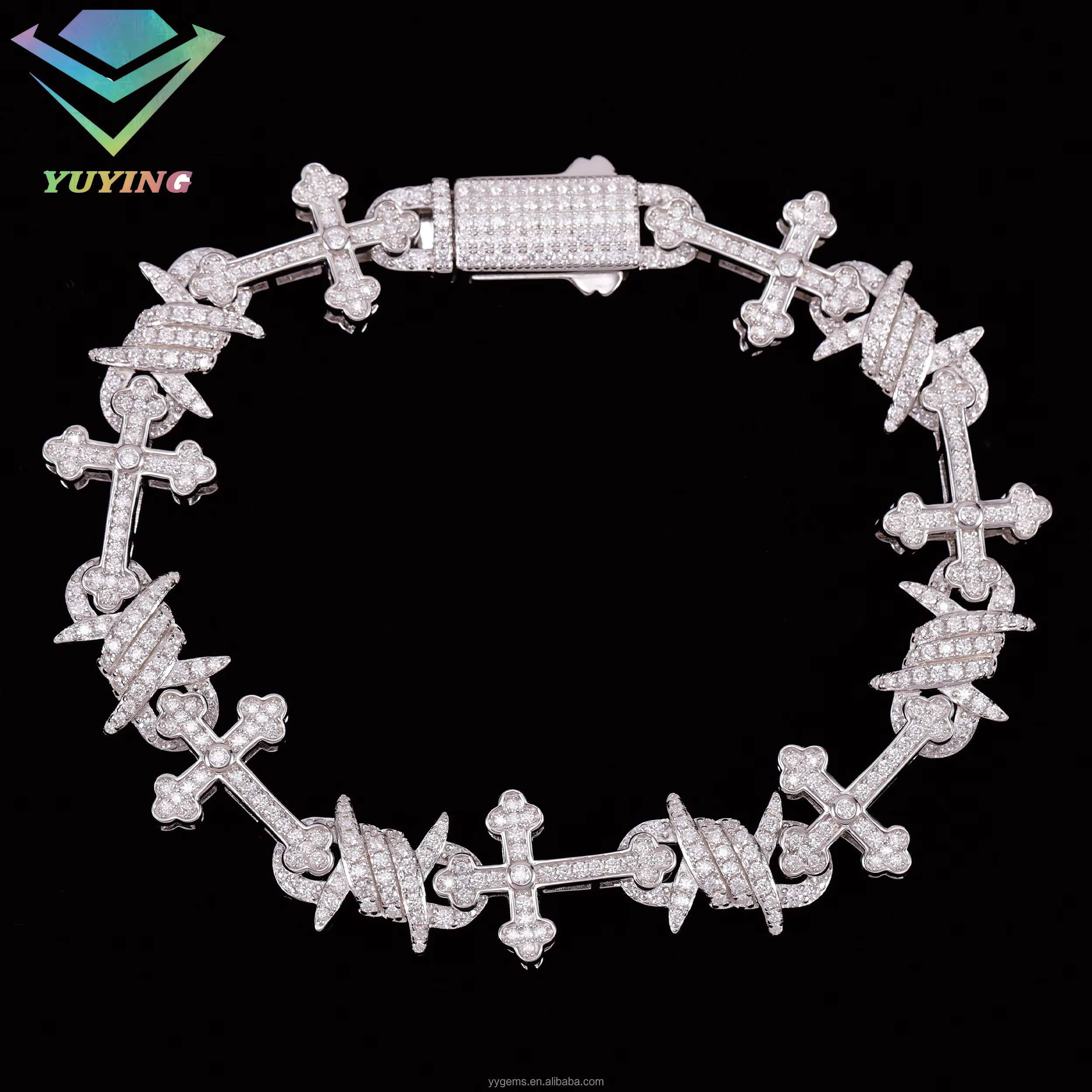 VVS Mossanite Cross Cuban Bracelet Fine Jewelry 10mm S925 Silver Men Women Bracelet Iced out Moissanite Hip Hop Cuban Bracelet