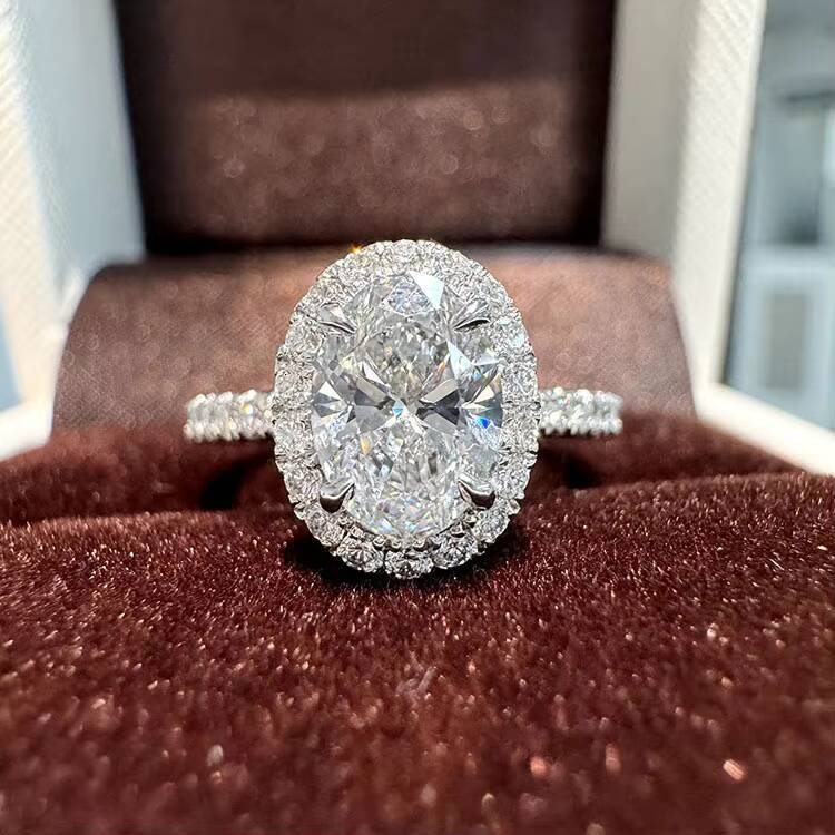 VOAINO Igi Certified CVD HPHT Lab Grown Diamond Gold Engagement Ring for Women Oval Diamond Ring with Sparkling Halo