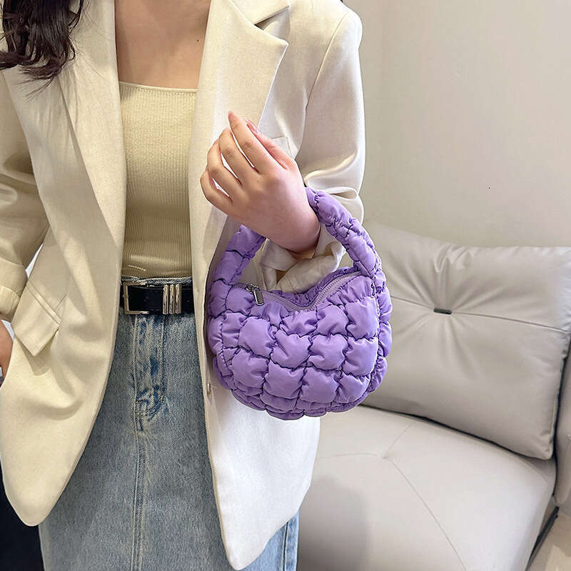 2025 New Down Cotton Jacket Niche Design Mini Handbag for Women Korean Plaid Wrinkled Cloud Bag
