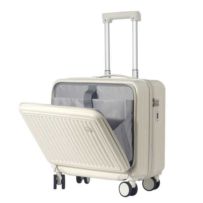 Front opening luggage compartment 18 inch multifunctional suitcase for women mini boarding case small password travel suitcase Z250905