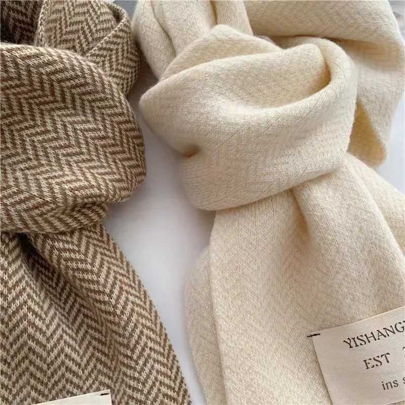 Women Winter Scarves High Quality Knitted Scarf Korean Style White Vintage Stripe Pattern Scarves Winter Outdoor Warm ScarvesXJ250905