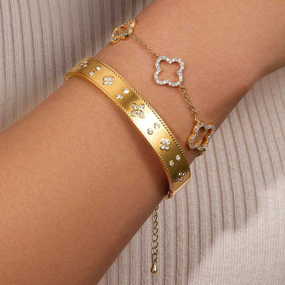 luxury ZAKOL 2 Pieces Stainl Steel Bracelet Bangles Shiny Zircon Hollow Flower Wens ryday Accories S250905