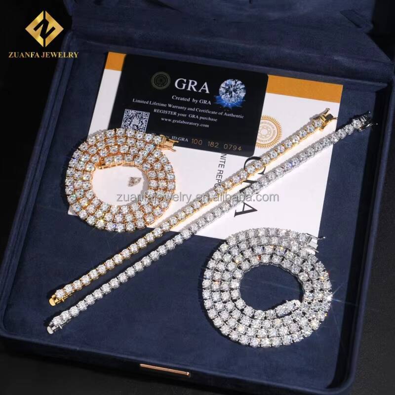 Ship From USA Fashion Iced Out Hip Hop Silver S925 5mm VVS1 Moissanite Diamond GRA Certificate Tennis Chain Bracelet Set
