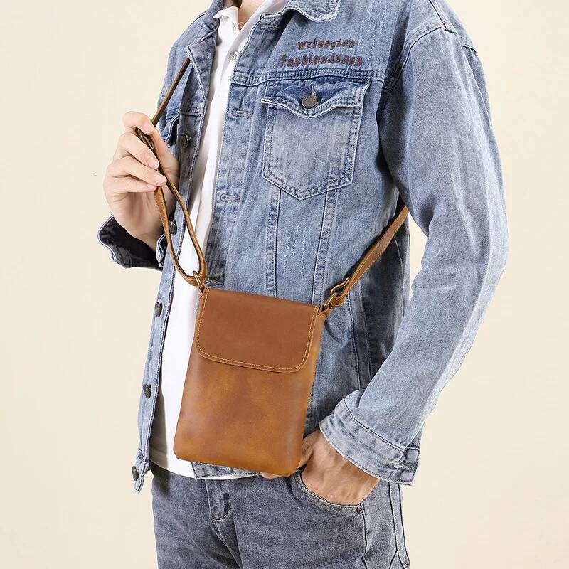 Fashion Genuine Cowhide Leather Shoulder Crossbody Messenger Bags for Men Wholesale Vintage Style with Custom Summer high-quality