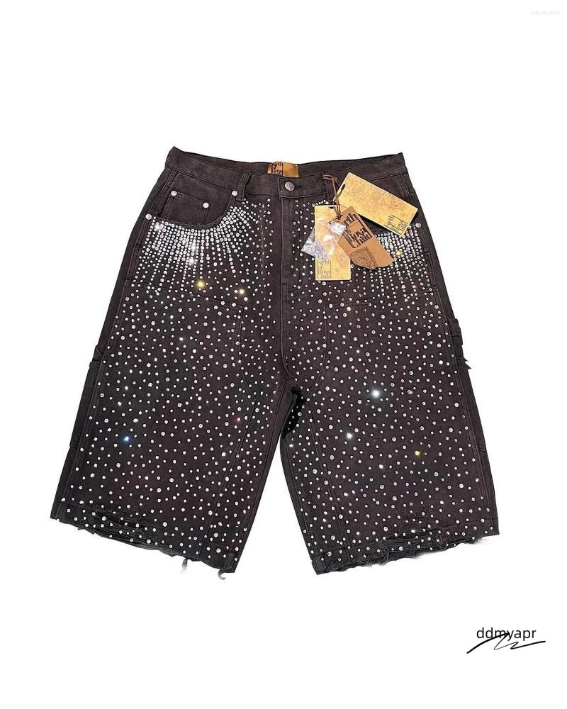 Men's Shorts Streetwear Couple Ddmydec Vintage Rhinestone Sequined Denim Cowboy Hip Hop Loose Sport Casual