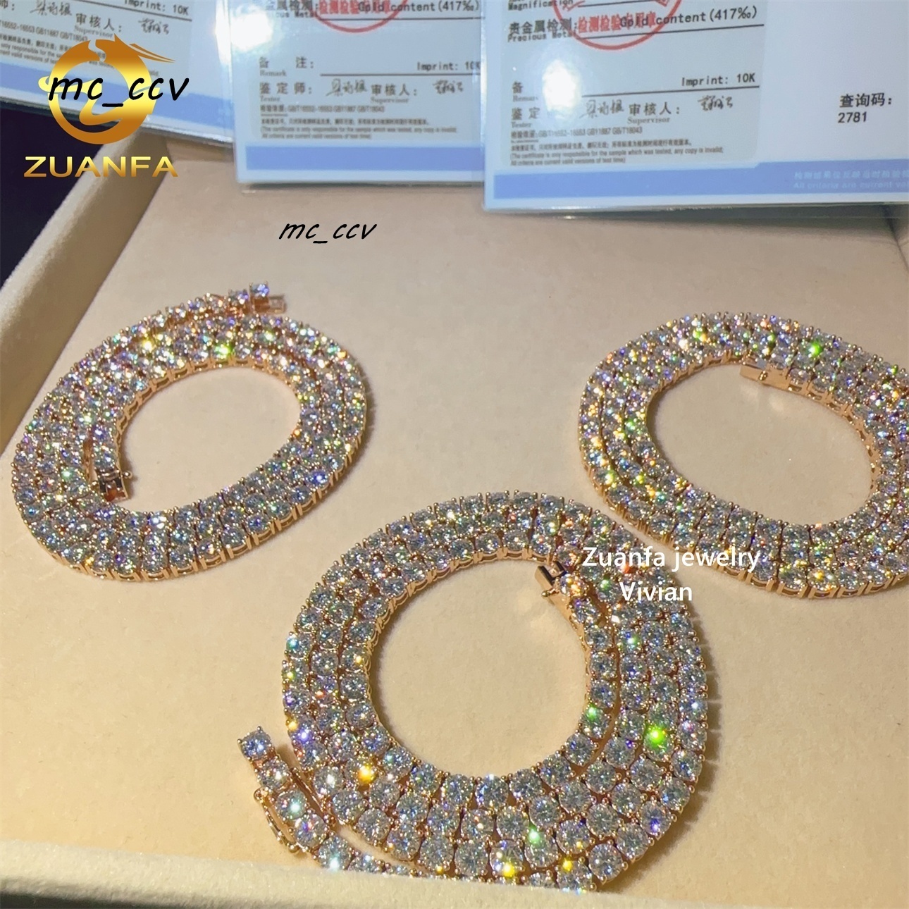 Fine Jewelry 4MM Customized 10K Real Gold D Color VVS Moissanite Diamond Men Women Moissanite Tennis Chain Necklace