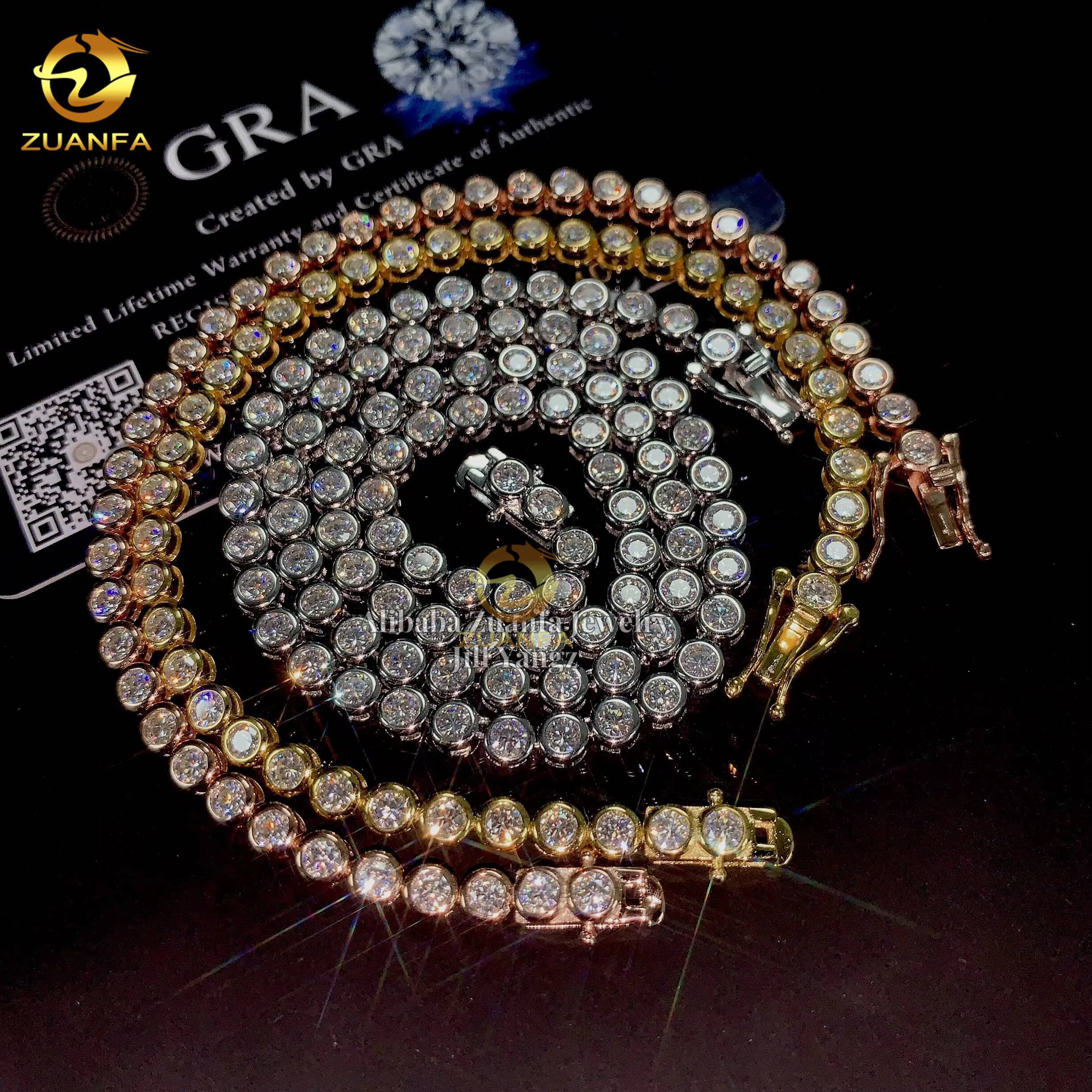 Zuanfa Jewelry Bezel Setting VVS Moissanite Tennis Chain Necklace 3mm Gift Idea Moissanite Chain